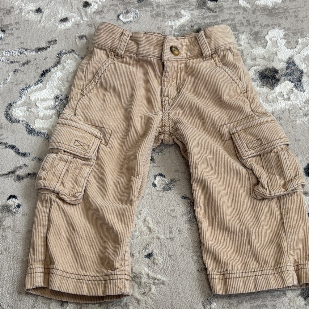 Hanna Andersson Corduroy Beige Khaki Cargo Kids Boys Pants sz 18-2 yrs